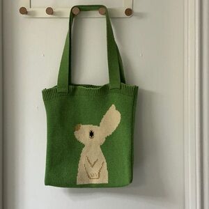 Green Tote Bag with Bunny Design